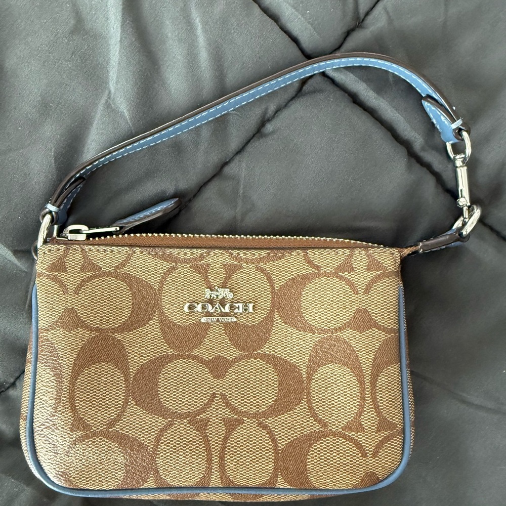Coach Brown and Tan Monogram Wristlet
